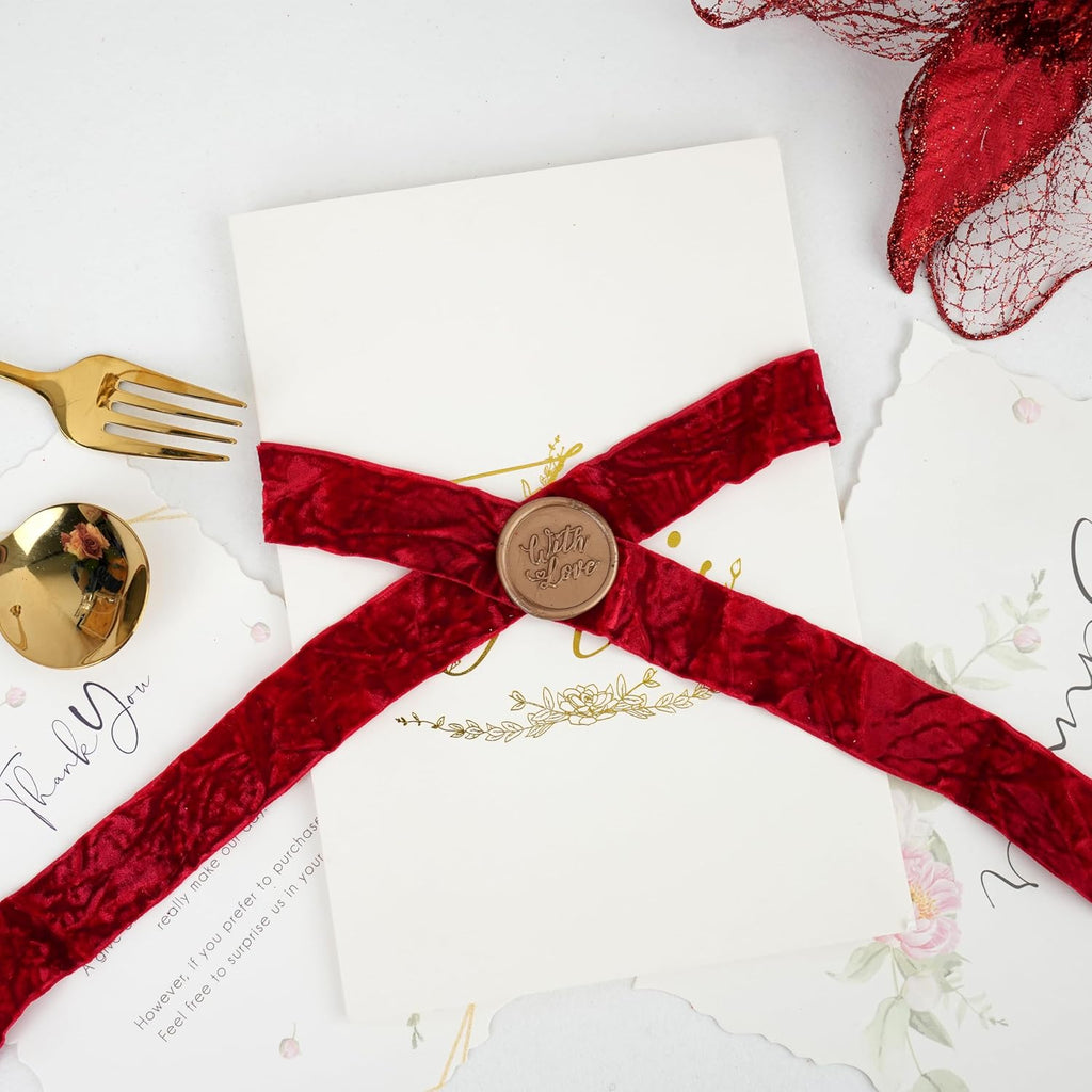 MAYREEL 1 Inch Red Crushed Velvet Ribbon Crimson Vintage for Flower Bouquets Wedding Invitations Crafts Gift Wrapping Party Favor Boxes 10 Yards