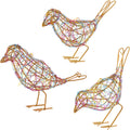 Modern Bird Statue Table Decor Set of 3 - Christmas Ornament - Handmade Metal Bird Sculptures with Colorful Wire Weaving, Multi-Pose Rustic Home Accent