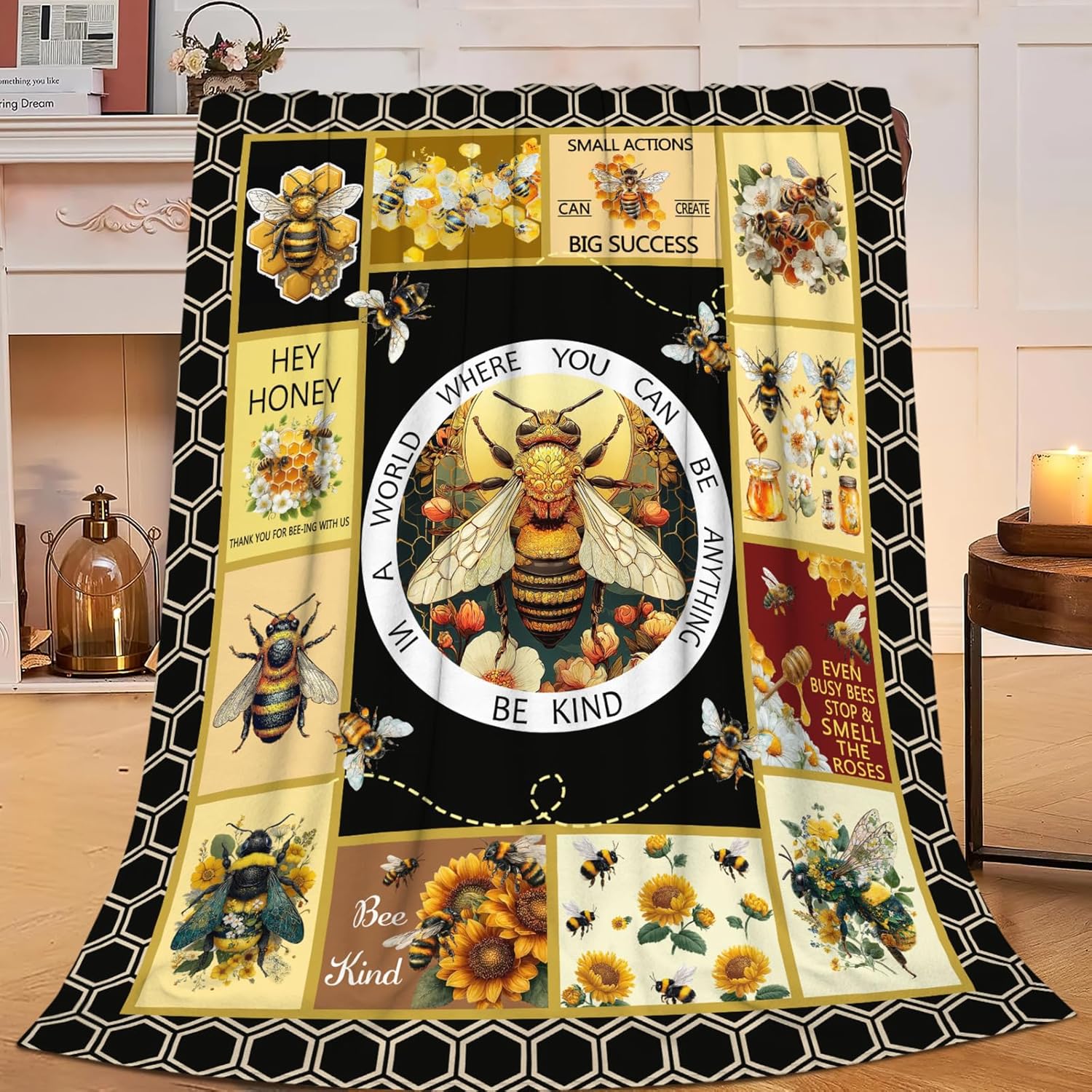 Bee Throw Blanket Bee Stuff Gifts for Kids Girls Boys Adults Women Men Soft Cozy Warm Plush Fluffy Fuzzy Fleece Blanket Decor 50''X60''