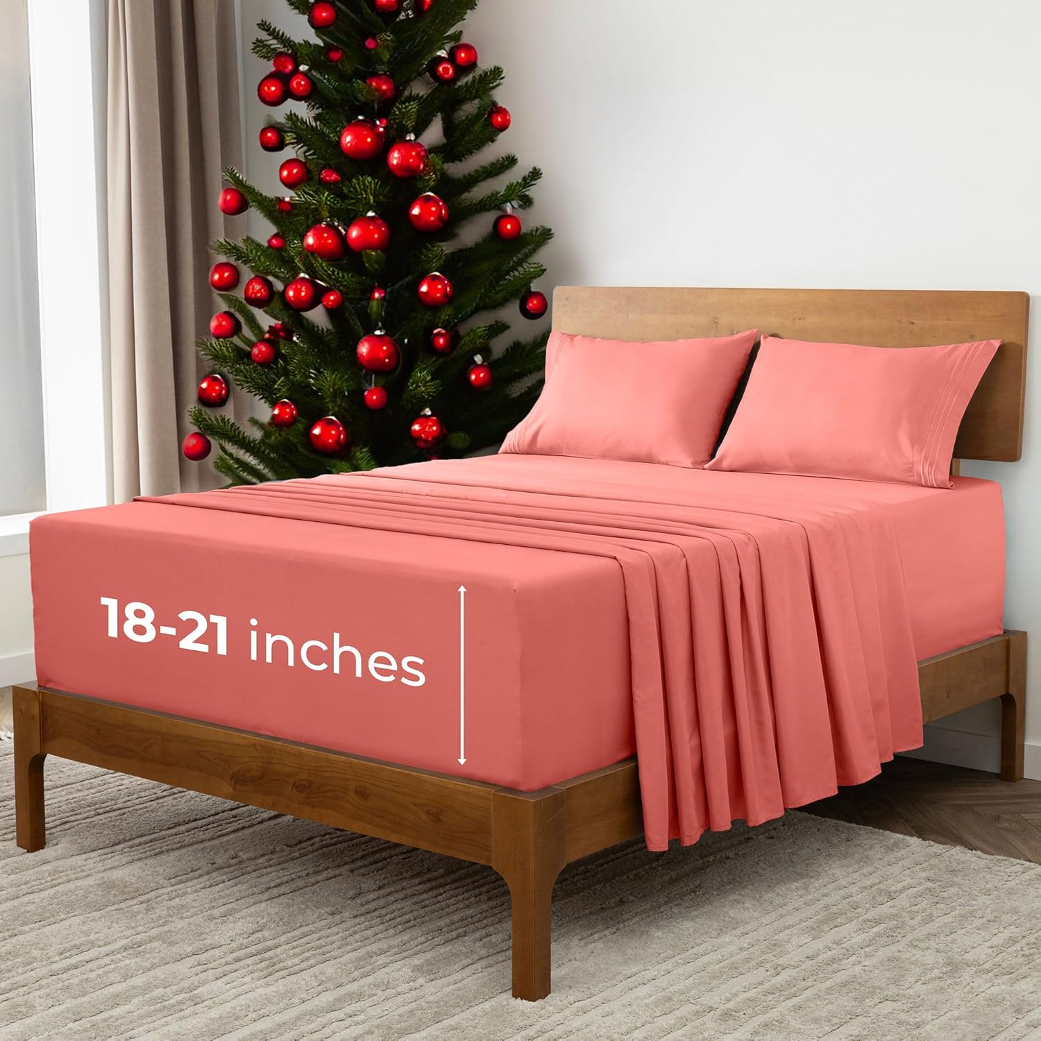 Mellanni Extra Deep King Sheets - 4 PC Iconic Collection Bedding - Hotel Luxury, Ultra Soft, Cooling Bed Sheets - Wrinkle, Fade, Stain Resistant (King, Coral)