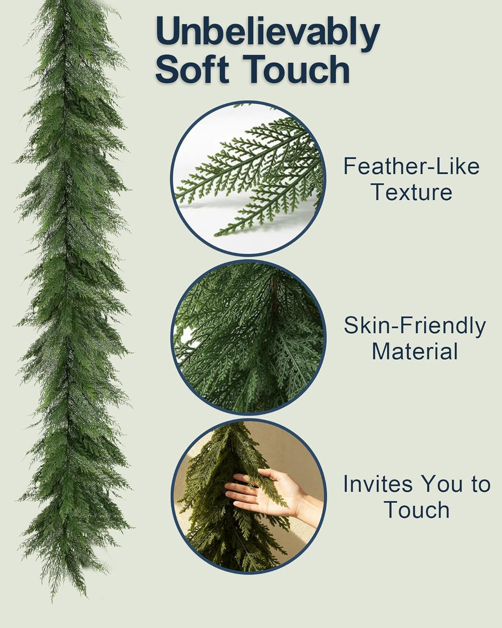 18FT (2 * 9FT) Fluffy Cedar Garland - Extra Long Real Touch Artificial Garland, Full & Soft Faux Greenery for Grand Mantle Staircase Door, Rustic Farmhouse Christmas Decor Indoor Outdoor