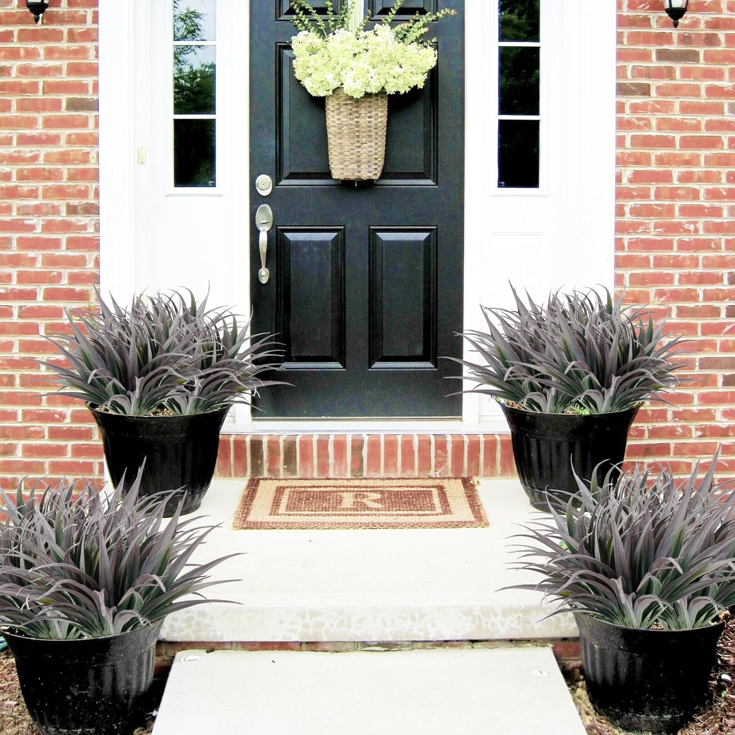 24Pcs Artificial Grass Plant Fake Outdoor Plastic Plants UV Resistant Faux Grasses Greenery Shrubs for Window Box Garden Patio Porch Home Decor Black