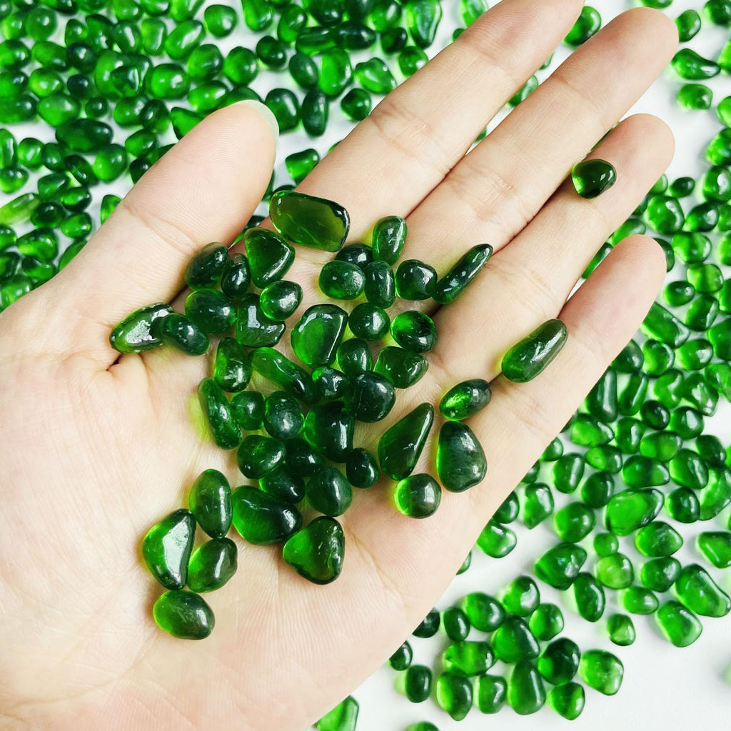 Green Glass Stones, 0.85LB/385g Aquarium Gravel Rocks, Green Aquarium Pebbles for Fish Tank, Sea Glass Rocks for Vase Filler Craft