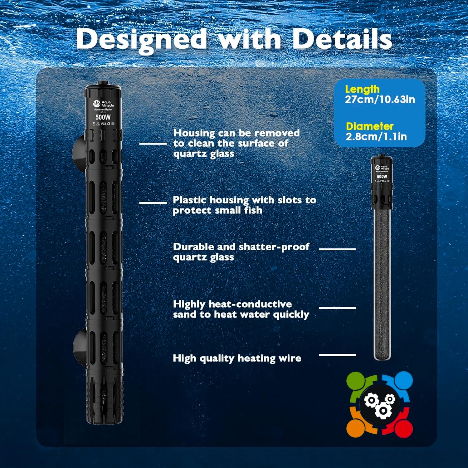 AquaMiracle Aquarium Heater with LED Digital Display Thermostat, Adjustable Fish Tank Heater with Protective Housing, Fish Heaters Turtle Tank Heaters for 75-120 Gallon Tanks(500W)