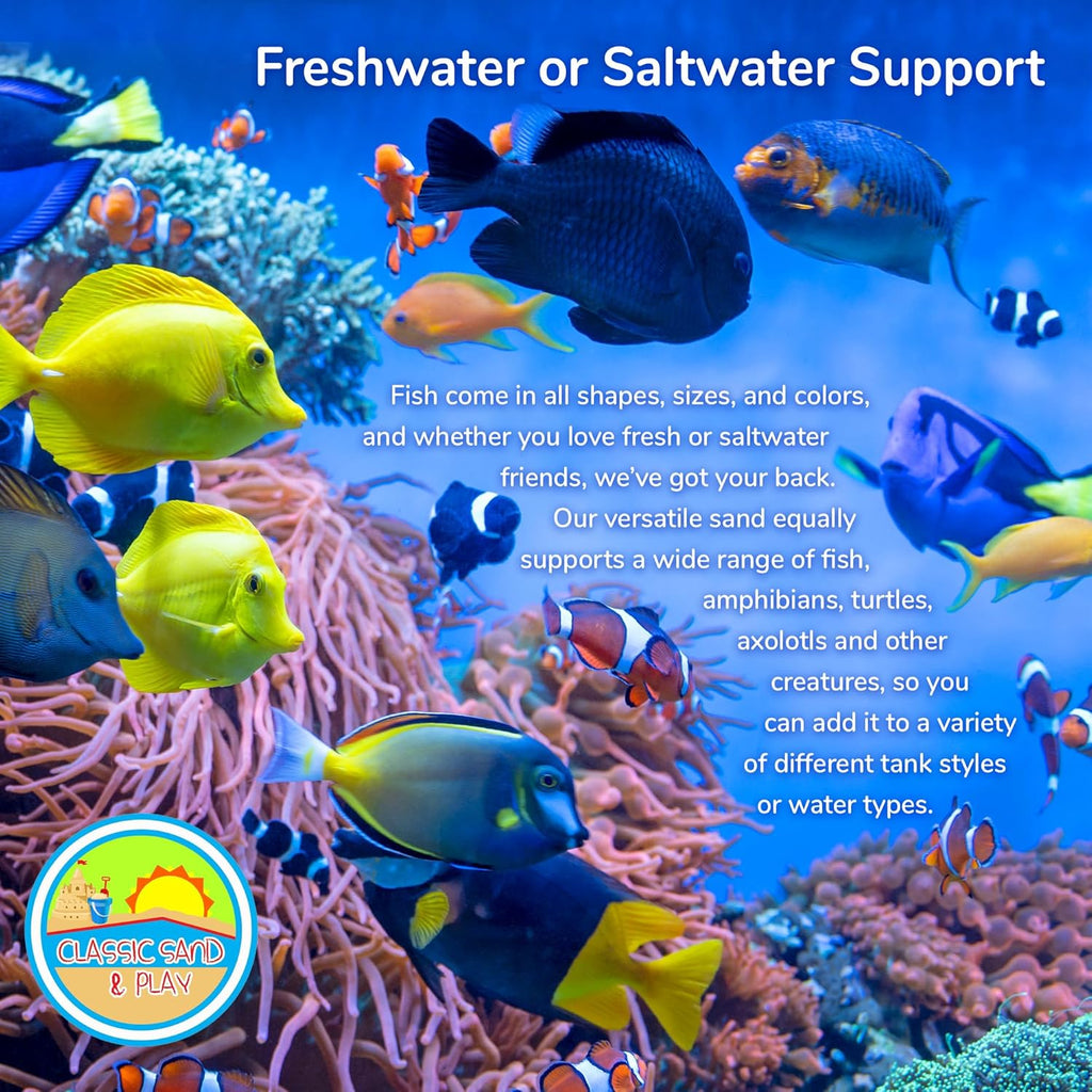 CLASSIC SAND & PLAY Natural Aquarium Sand for Freshwater and Saltwater Tanks, 20 lb. Bag, Improves Filter Life and Filtration Process, Pre-Washed Fine Sand, Rainbow
