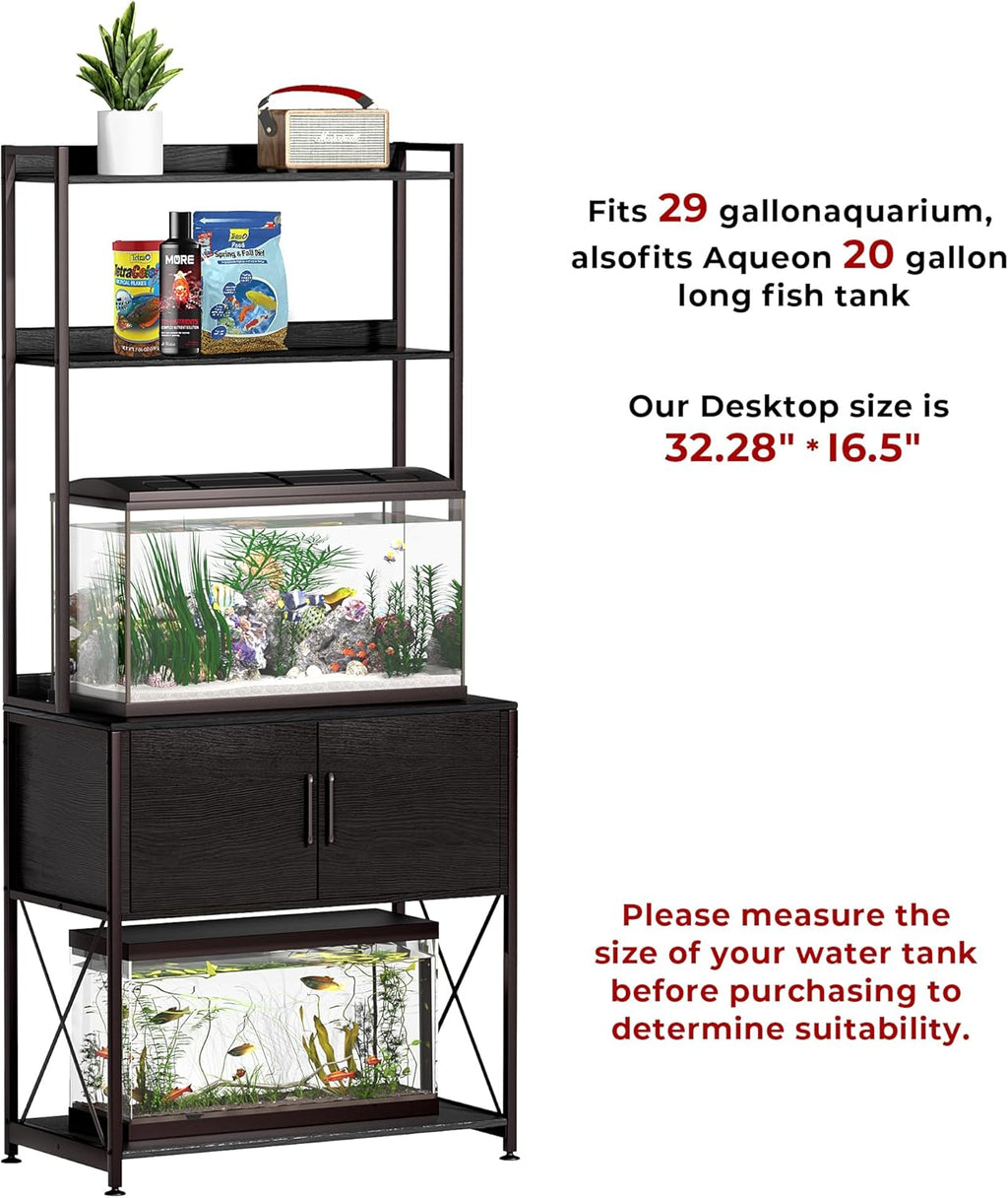 20-29 Gallon Fish Tank Stand, Aquarium Stand with 2 Shelves and Cabinet Accessories Storage, for 20 Gallon Long Aquarium, Metal Frame 32.28" L*16.53" W PG03YGB