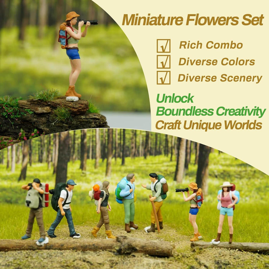 Potanro 70pcs Miniature Flowers Cluster for Crafts,Mini Flowers Self Adhesive,Flower Vegetation Groups, Static Miniature Plants Diorama Base Materials Supplies,for Train Railroad Military Model