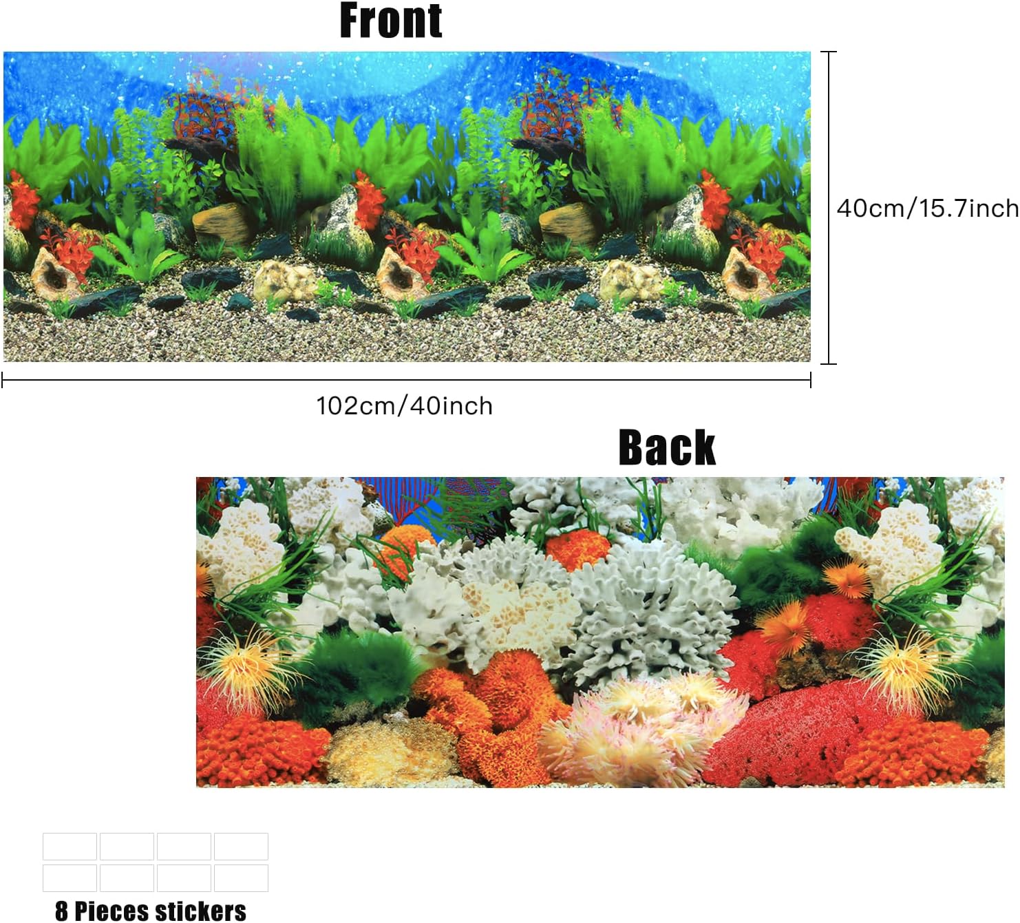 Lainrrew Aquarium Background Poster HD, Dual-Sided Water Plants & Fish Tank Landscape, 16"x40", Vivid Marine Life, Waterproof Scenery, Easy to Install, Durable Tank Decor (Type7)