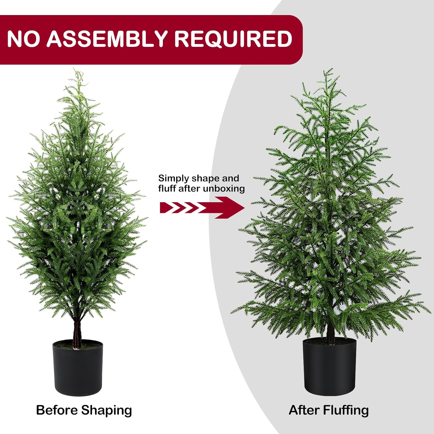 Norfolk Pine Christmas Tree Real Touch Faux Tree with Black Pot, Realistic Indoor Holiday Decor fo Christmas Entryway, Living Room Office (4FT-2Pack)