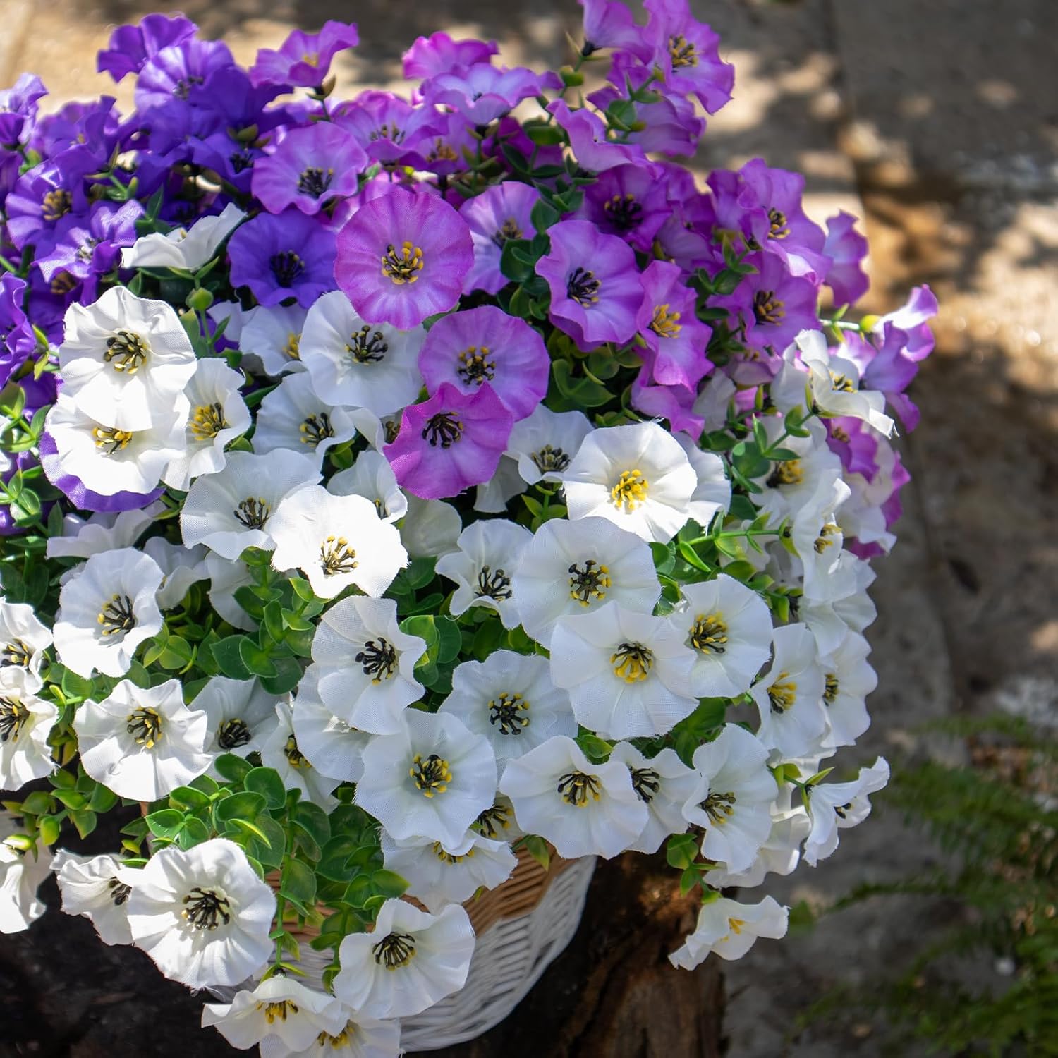 Artificial Flowers for Outdoors,UV Resistant Artificial Outdoor Flowers,Not-Fading Faux Flowers for Outdoor Planters for Front Door Porch Yard Patio Garden Home Decor,12 Bundles Mix 3 Colors