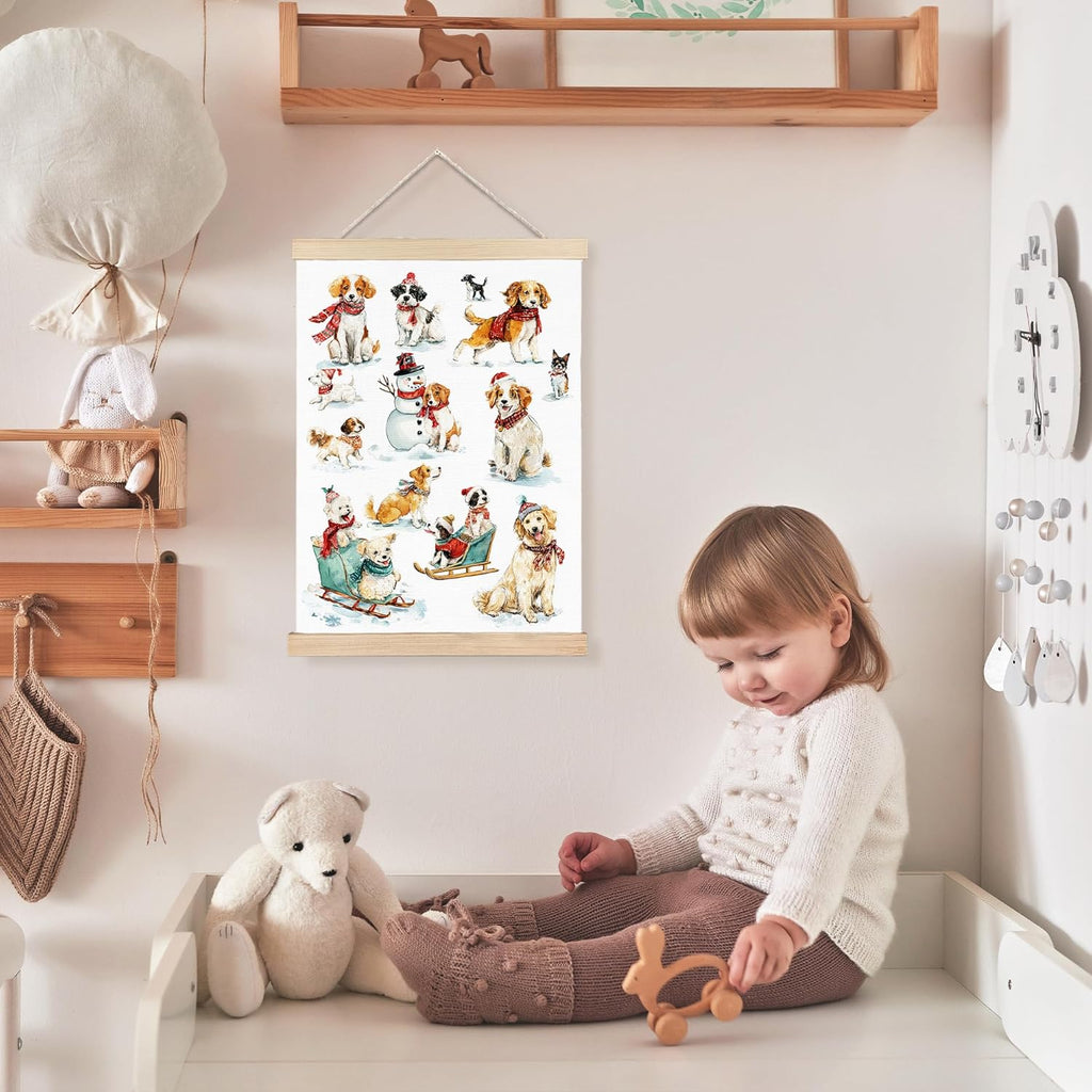 FDHSPAAM Funny Christmas Dog Wall Art Decor, Dog Lovers Mom Gifts, Festive Christmas Cut Dogs Winter Holiday Wall Art Posters for Home Bedroom Living Room, 12x16 Inch