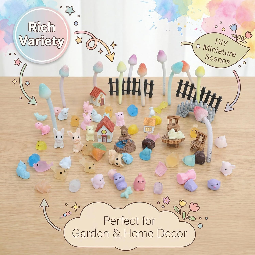 67-Piece Fairy Garden Accessories Kit, Handmade Glittery Mushrooms, Miniature Figurines & Landscape Ornaments for Mini Terrarium, Fairy Desk Plants