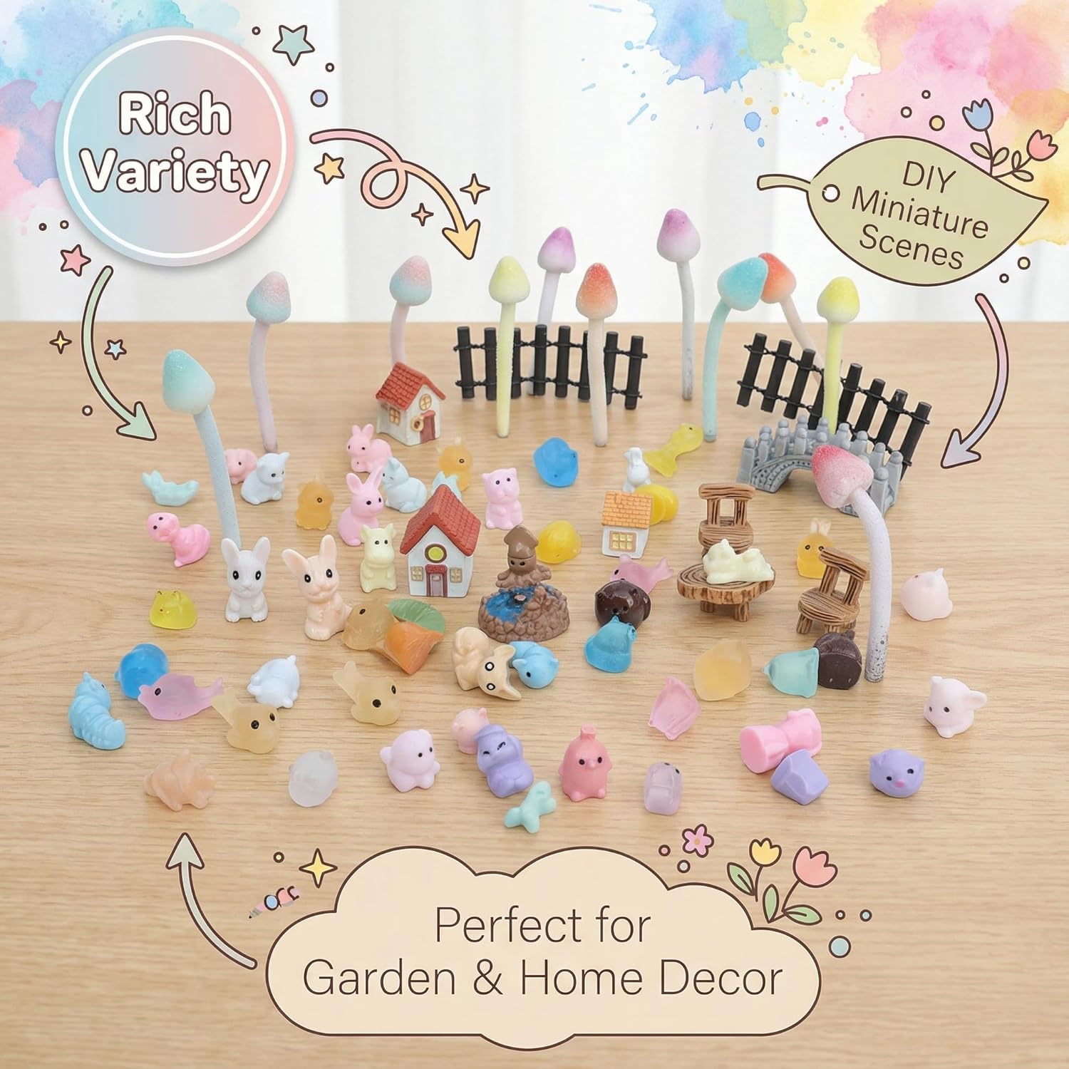 67-Piece Fairy Garden Accessories Kit, Handmade Glittery Mushrooms, Miniature Figurines & Landscape Ornaments for Mini Terrarium, Fairy Desk Plants