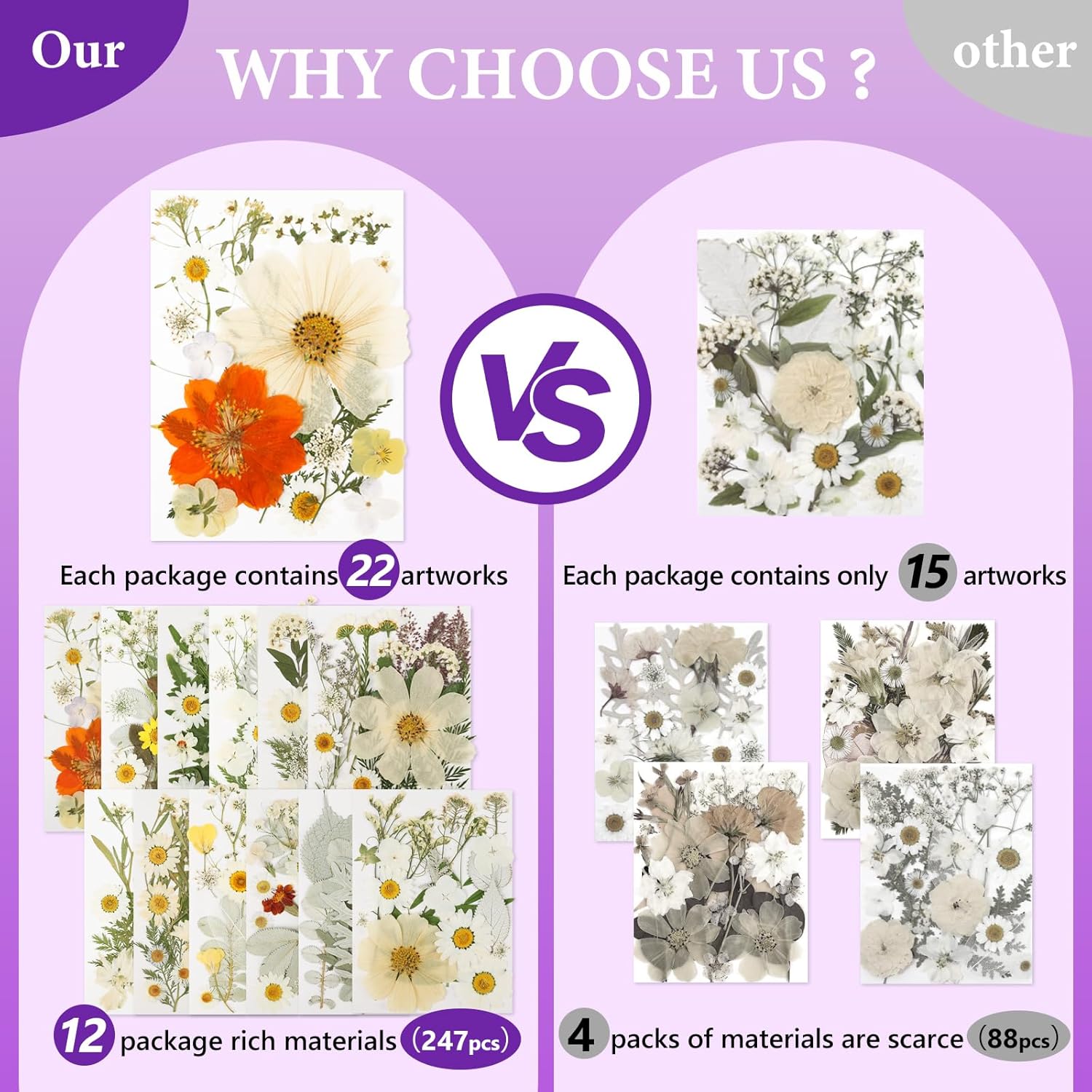 NESCCI 247 Pcs Dried Flowers for Crafts,Real Natural Dried Pressed Flowers in Soft Yellow & White Tones for Resin,Used for Scrapbooking DIY Art Crafts Candle Soap Making Nails Décor
