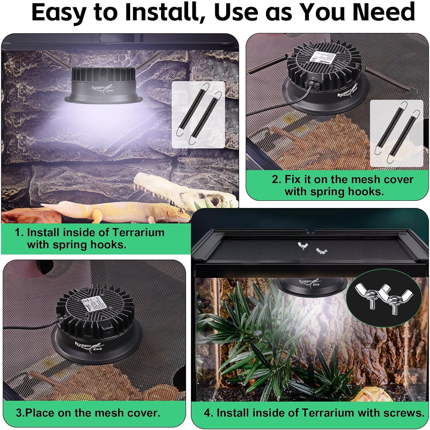 UVB Light for Reptiles, UVA UVB Reptile Light Fixture with Timer LED UVB Bulb for Bearded Dragon Gecko Turtle Chameleon Lizard Snake, Adjustable Brightness UVB Lamp for Reptile Tank Accessories, Black