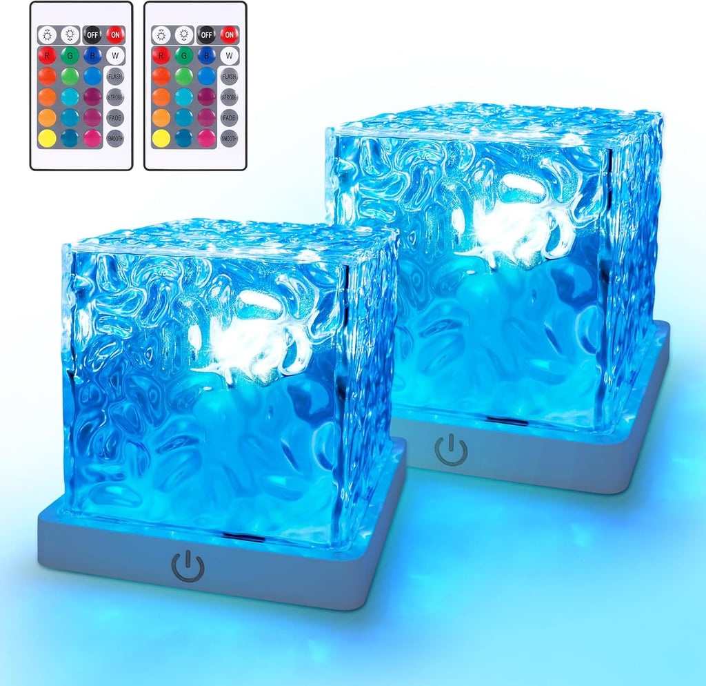 2 Pack Rechargeable Shower Light for Inside Shower, 16 Color Changeable Waterproof Shower Lamp with Remote, Dimmable Ocean Wave Projector Light, LED Water Ripple Night Light for Bathroom, Living Room