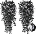 RECUTMS Realistic Artificial Black Hanging Plants Pack of 2 Faux Black Hanging Plant Outdoor Indoor with Lights LED Fairy String Rose Fake Hanging Flwers Decor for Office House (Black and White)