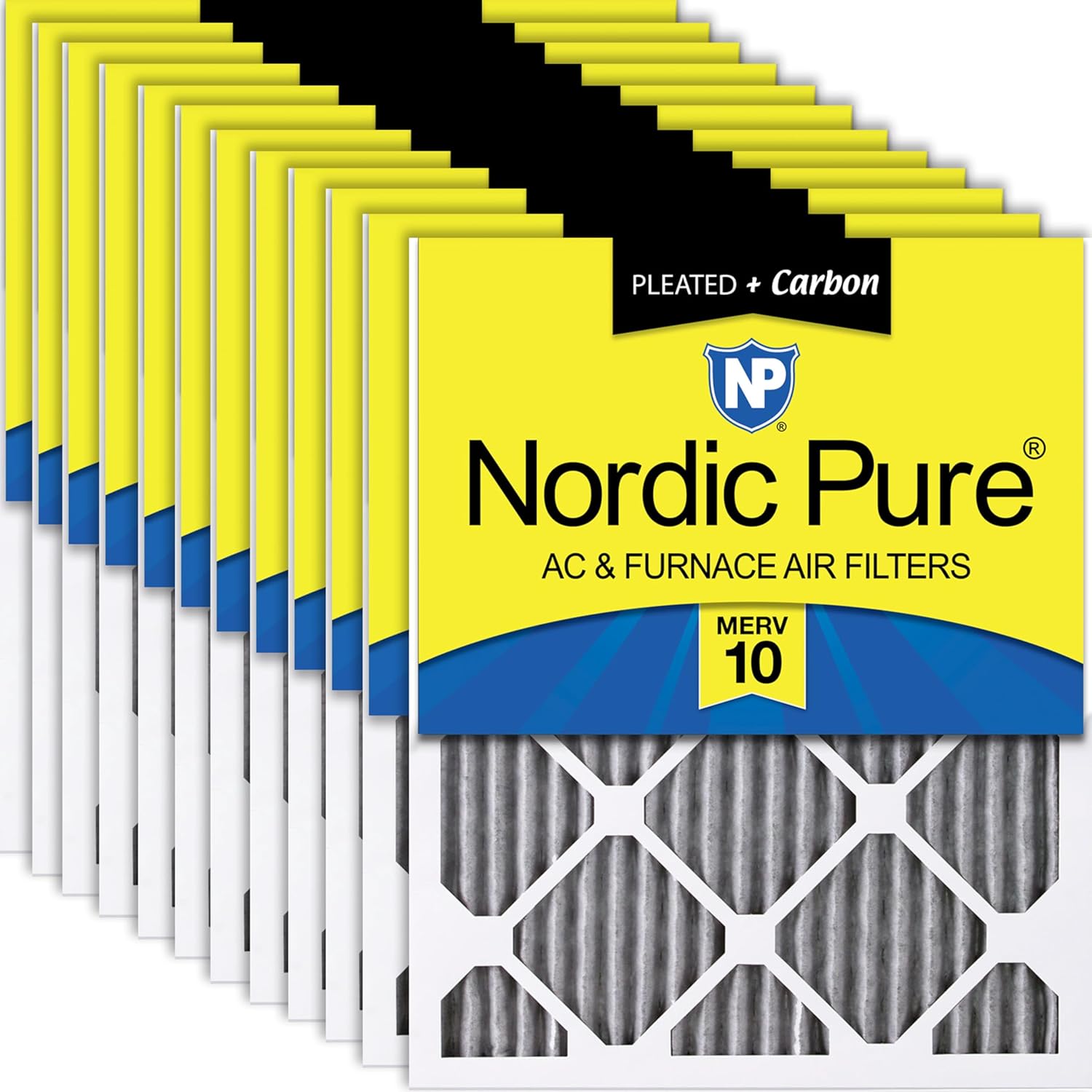 Nordic Pure 20x25x1 (19 1/2 x 24 1/2 x 3/4) Furnace Air Filters MERV 10 Pleated Plus Carbon 12 Pack