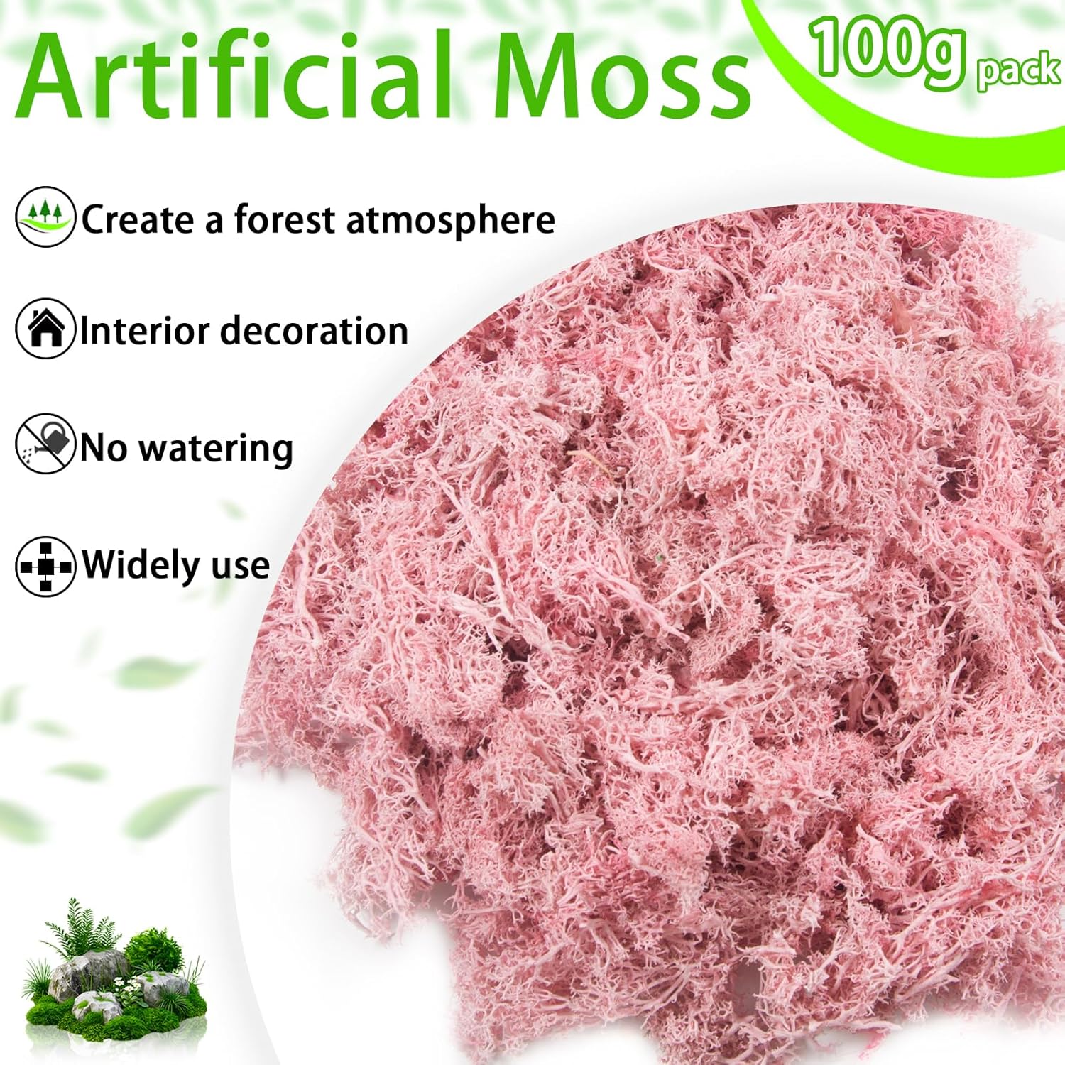 3.5 oz Artificial Moss for Plants Indoor, Fake Moss Preserved Reindeer Moss for Centerpieces Decor,Faux Moss for Moss Decor Home Decor Potted Plants Crafts Wedding Wall Decor(Pink)