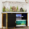55-75 Gallon Fish Tank Stand with Power Outlets, LED Light, Vertical Lines, Heavy Duty Aquarium Stand with Cabinet for Fish Tank Accessories Storage, Turtle Tank, Reptile Terrarium (Black and Gold)