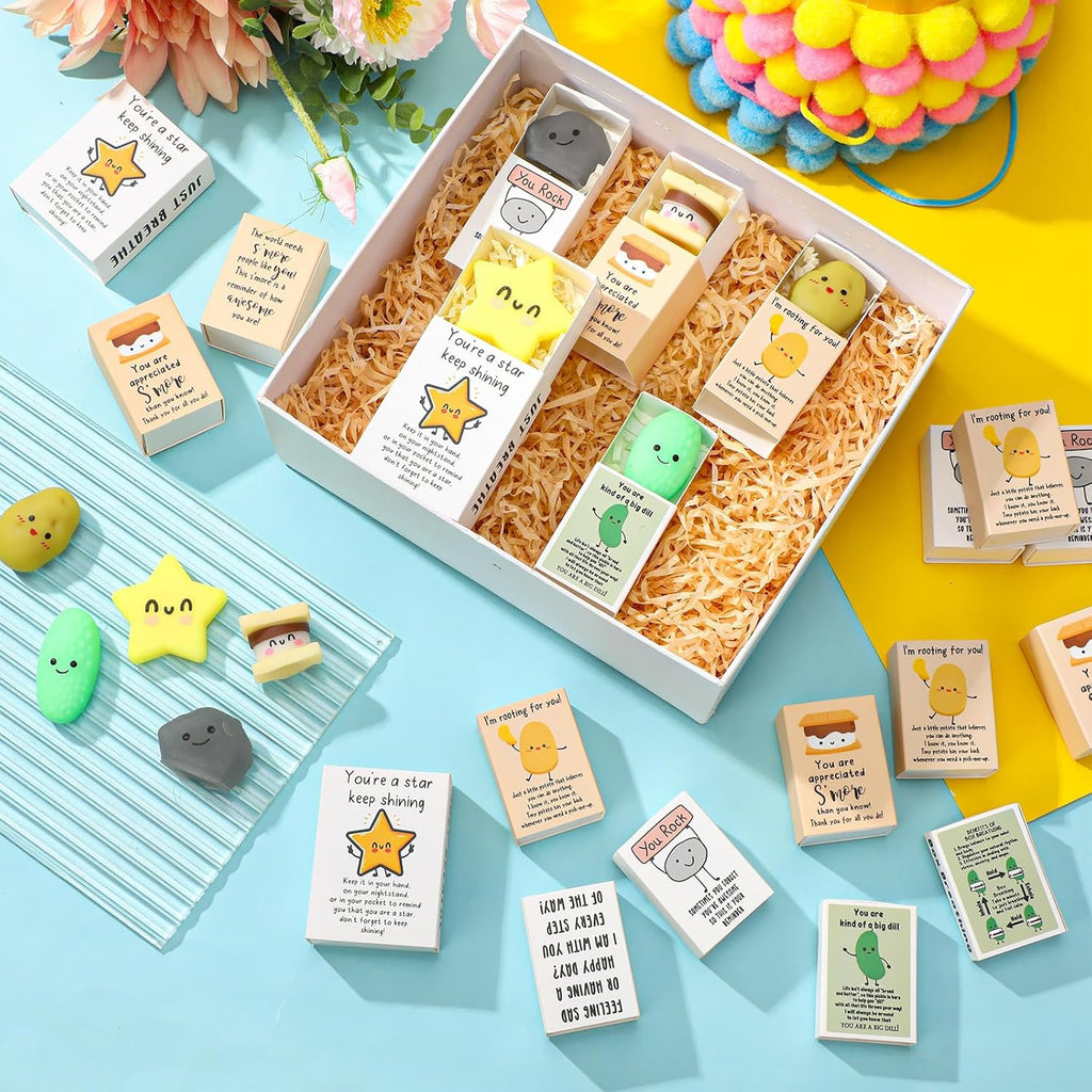 Wettarn 25 Sets Appreciation Gifts Cute Stress Balls with Support Gift Boxes Inspirational Party Favors for Employee Coworker Friends Office Positive Relief Toys Desk Decor