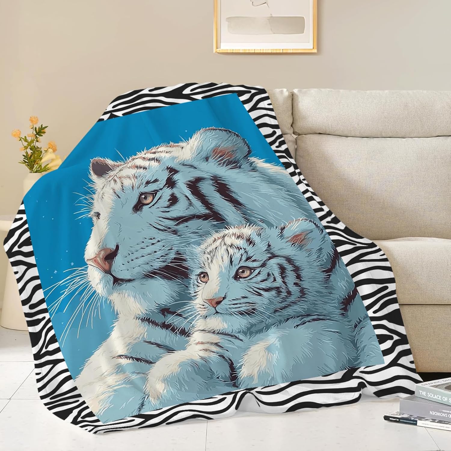 White Tiger Throw Blanket White Tiger Stuff Gifts for Kids Girls Boys Adults Women Men Soft Cozy Warm Plush Fluffy Fuzzy Fleece Blanket Decor 60''X80''