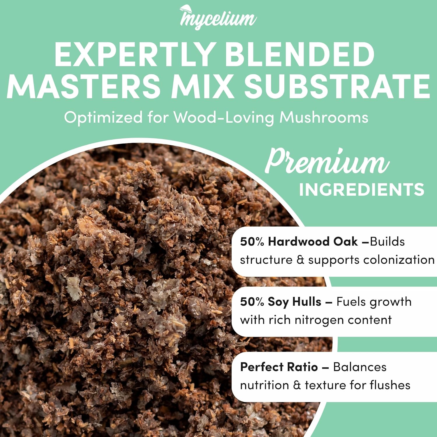 Mycelium Masters Mix Substrate | 6LB Sterilized Blend of Oak & Soy | Pre-Hydrated Hardwood Substrate for Wood-Loving Mushrooms - Shiitake, Lion's Mane, Oyster | Ideal for Indoor Monotub & Bag Grows