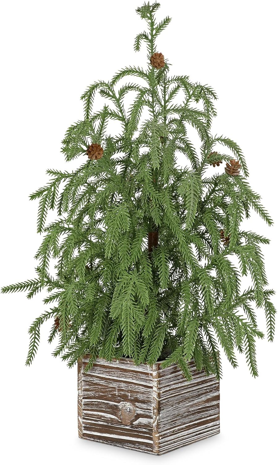 Briful 22.8'' Small Table Top Christmas Tree with Pinecones – Mini Faux Cypress Christmas Tree in Rustic Wooden Pot, Realistic Norfolk Pine Tree for Home Farmhouse Office Desk Holiday Décor