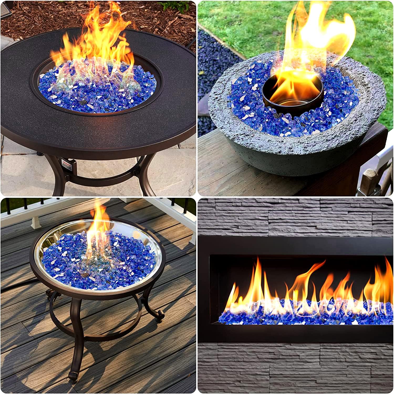 Onlyfire 10 pounds Fire Glass for Propane Fire Pit and Gas Fireplace, 1/4 Inch Reflective Firepit Glass Rocks for Fire Pit Table and Fire Bowl, Cobalt Blue