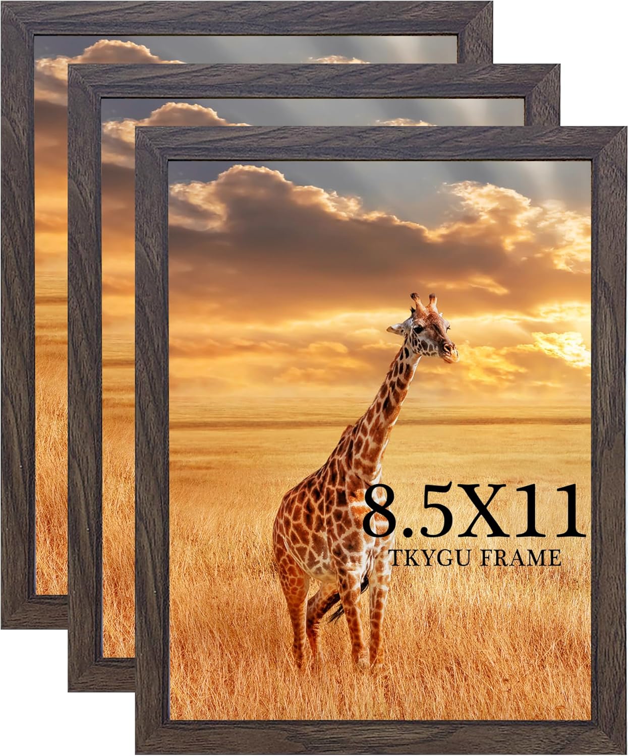 8.5x11 Picture Frame walnut Set of 3, Certificate Frame Poster and Photo frame, Horizontal and Vertical Formats for Wall or Tabletop, 8.5x11 Frame with Shatter Resistant Plexiglass, best gift