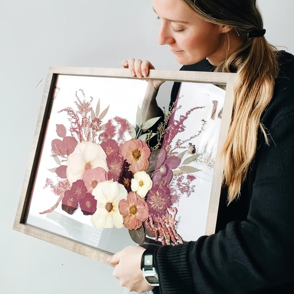 Floating Frame 16x20 Pressed Flower Frames Walnut Wood Double Glass Floater Frame 20x24 Floating Picture Frames Shadow Box 16x20 Bouquet Frames For Wedding Memory
