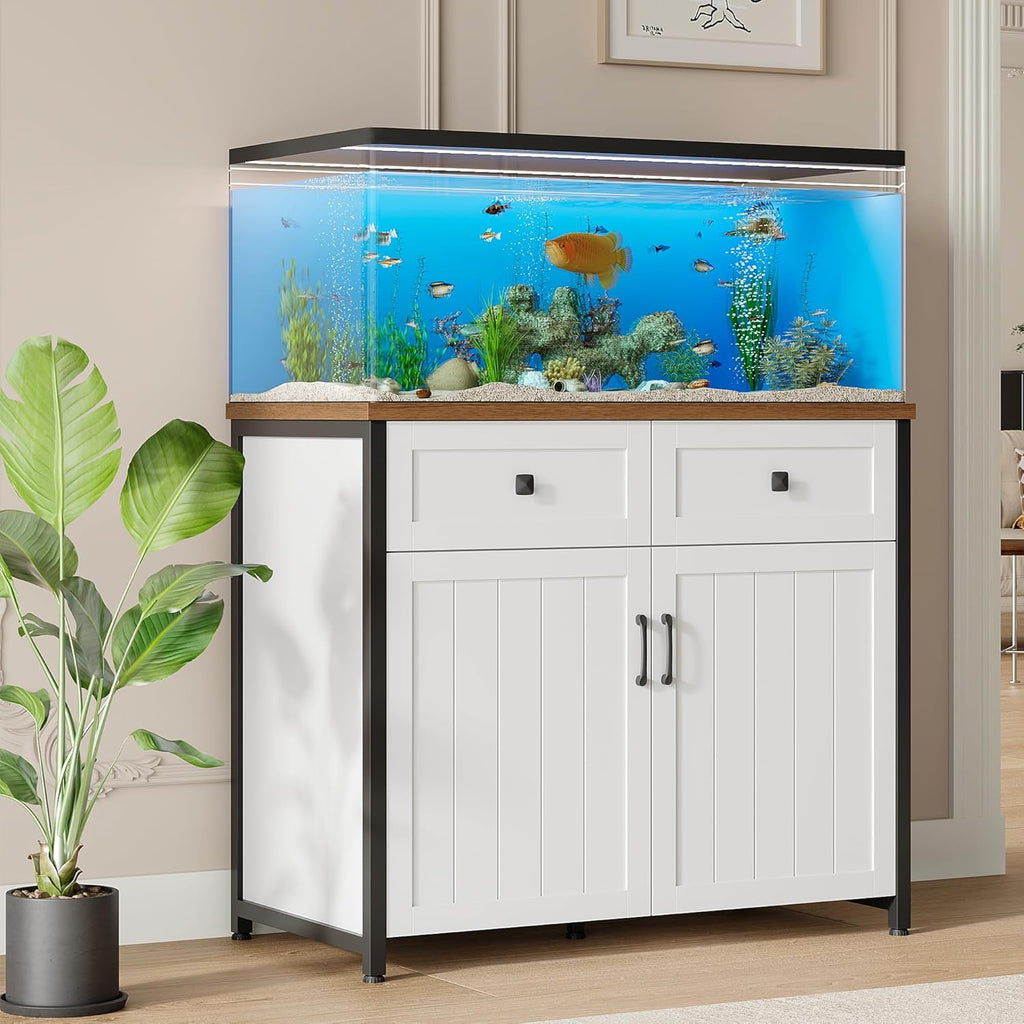 Pipleo 40-50 Gallon Aquarium Stand with Power Outlets, Cabinet for Fish Tank Accessories Storage, Heavy Duty Metal Fish Tank Stand Suitable for Turtle Tank, Reptile Terrarium, 660LBS Capacity, White