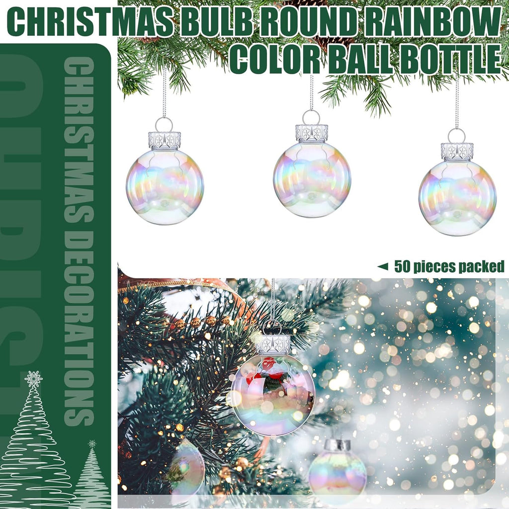 Funtery 50 Pcs Christmas Iridescent Clear Ornaments Balls Iridescent Christmas Balls for Tree Crafts Fillable Transparent DIY Hanging 2.5 Inch Rainbow Ball for Holiday Decor (Iridescence Style)