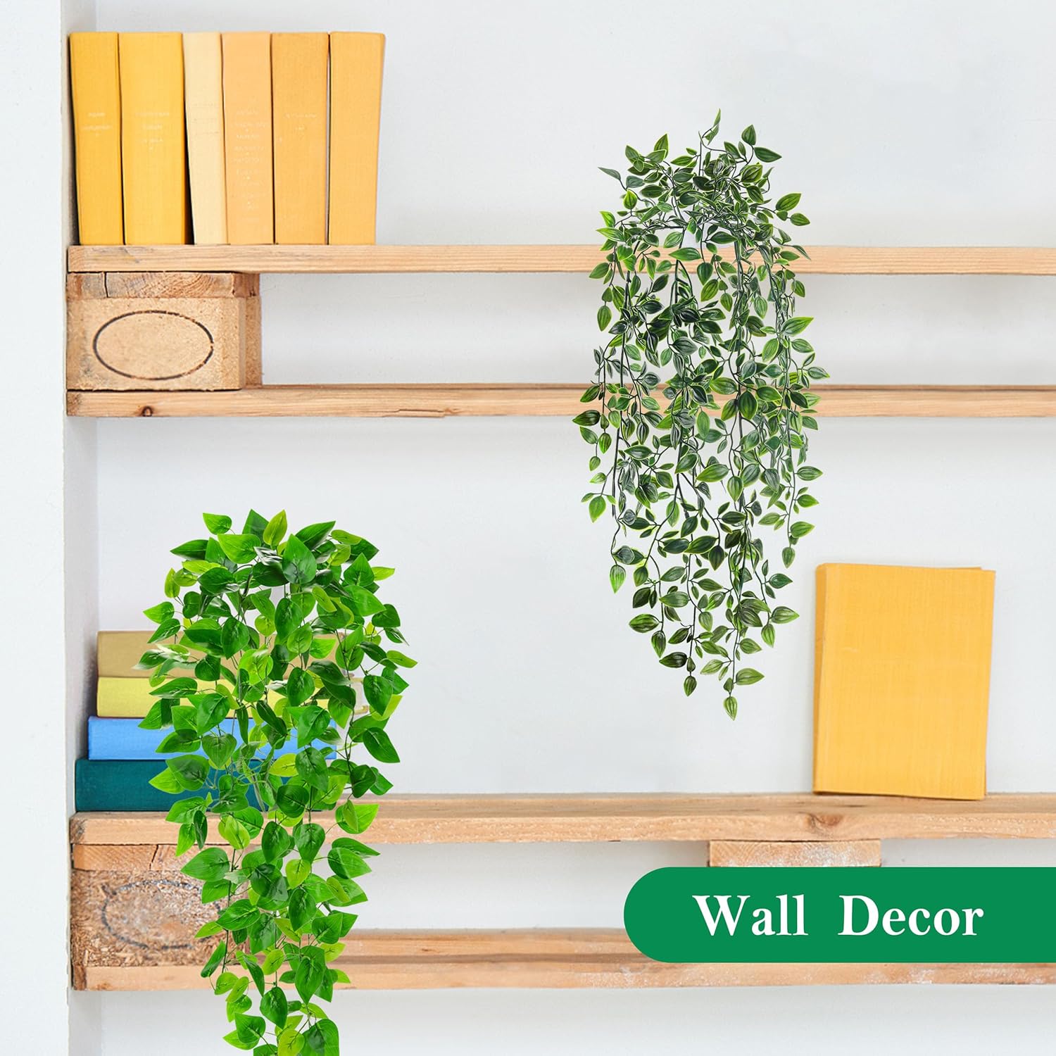 Der Rose 2Pcs Fake Plants Artificial Potted Faux Hanging Ivy Vines Plants Indoor for Home Bathroom Shelf Wall Bookshelf Decor