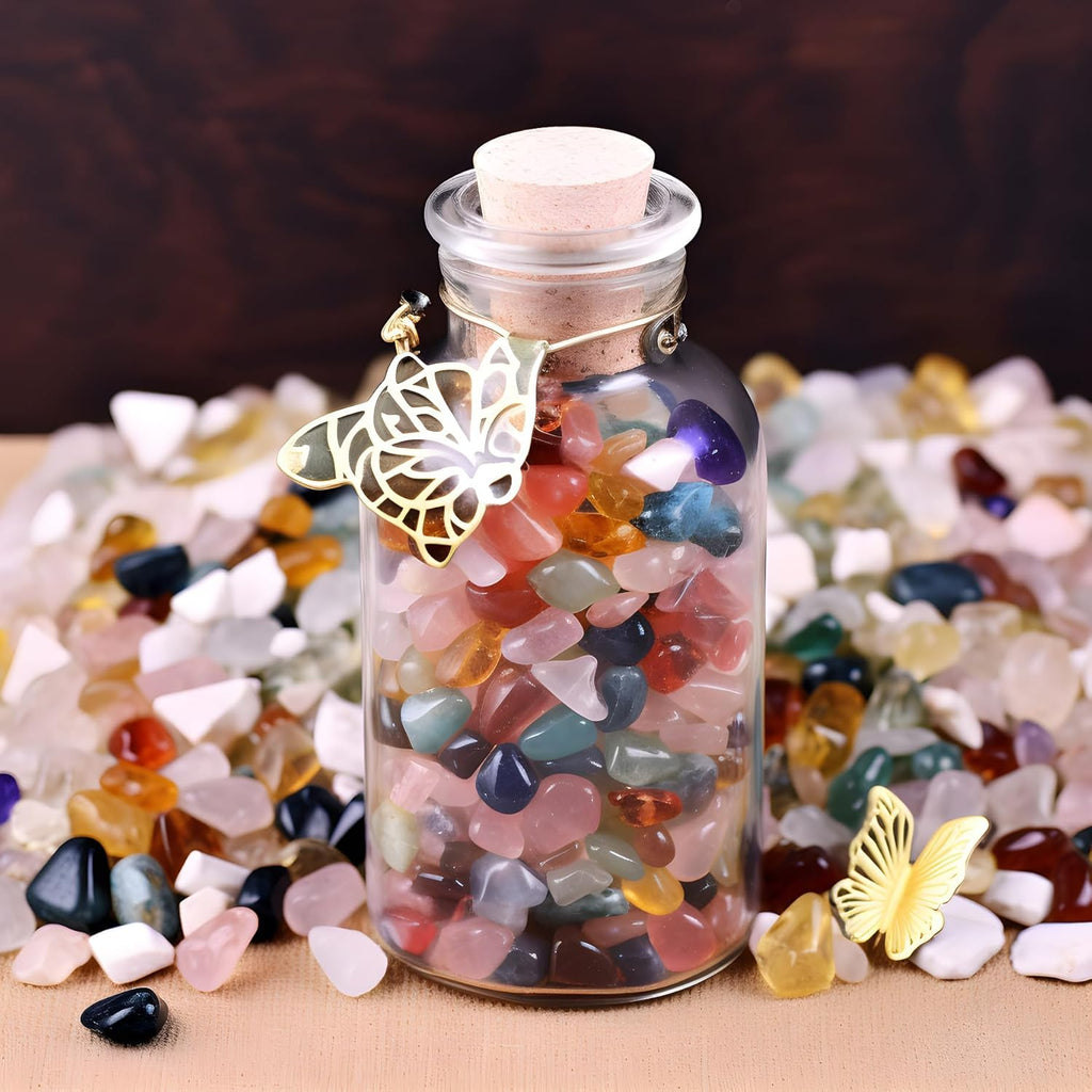 Polished Mixed Crystal Chips 200 Pcs - 0.3" Tumbled Stone Chips Crushed Sea Glass Stones Healing Reiki Crystal Making Home Decoration
