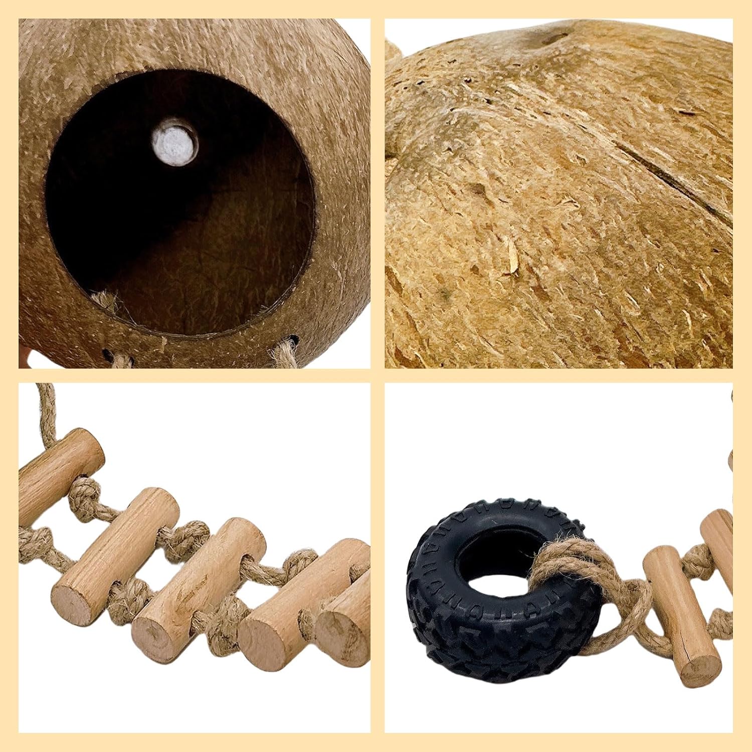 Hermit Crab Coconut Shell Hideout, Leopard Gecko Hide Habitat Cave with Ladder and 2 Sea Shells, Crested Gecko Tank Accessories with Moss for Reptiles,Hermit Crab Climbing Toys,5.3",5PCS