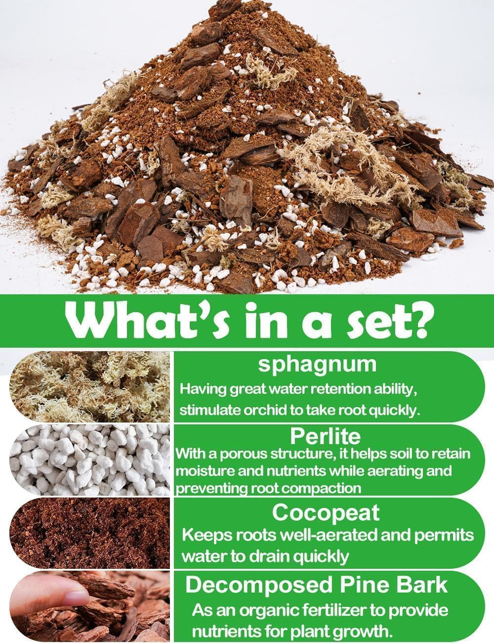 TOYPOPOR Orchid Potting Mix for Repotting with Moss Pine Bark Mulch Perlite Stone and Coco Peat Natural Ingredients, Orchid Bark Potting Mix Orchid Repotting Kit Drainage Indoor Potting Medium 1qt