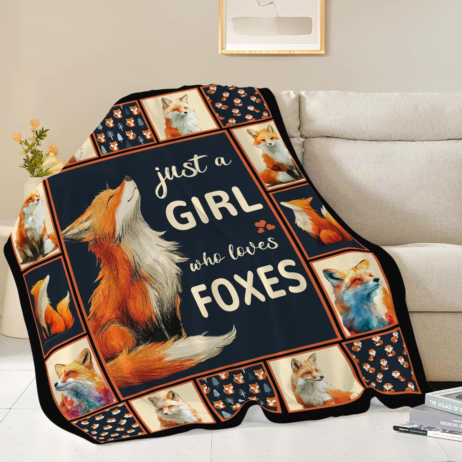 Fox Throw Blanket Orange Fox Stuff Gifts for Kids Girls Boys Adults Women Men Soft Cozy Warm Plush Fluffy Fuzzy Fleece Blanket Decor 60''X80''