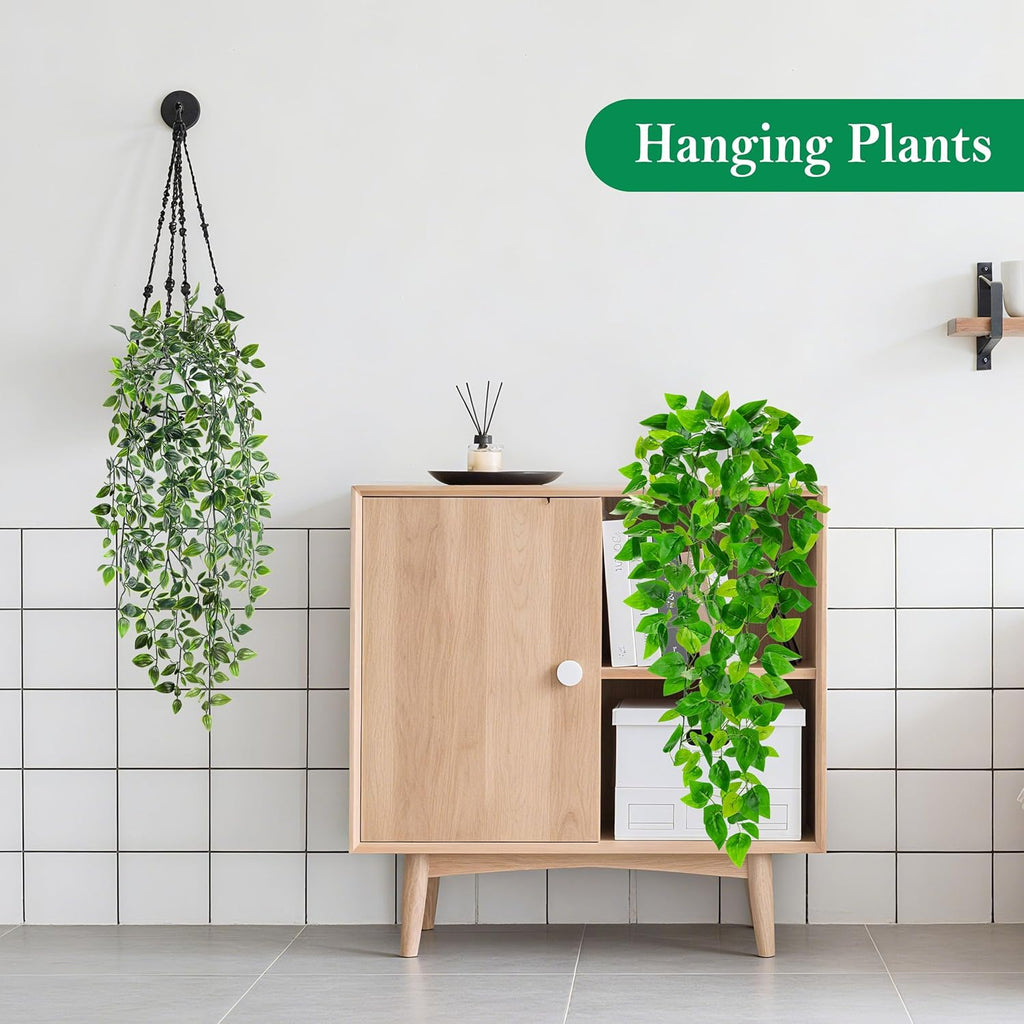 Der Rose 2Pcs Fake Plants Artificial Potted Faux Hanging Ivy Vines Plants Indoor for Home Bathroom Shelf Wall Bookshelf Decor