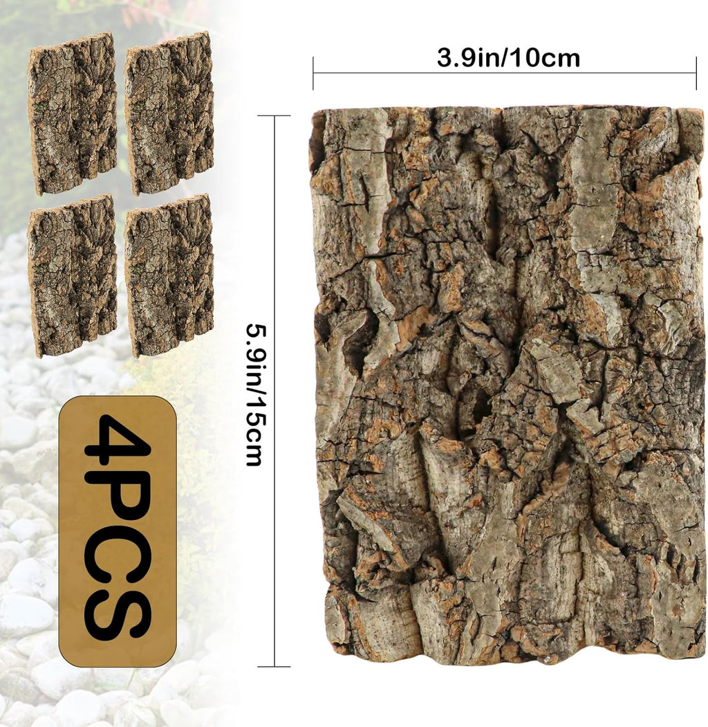 4Pcs Reptile Bark Decor Wood, Natural Cork Bark Tube Decor, Wood Bark Terrarium for Reptiles, Random Shape Random Size
