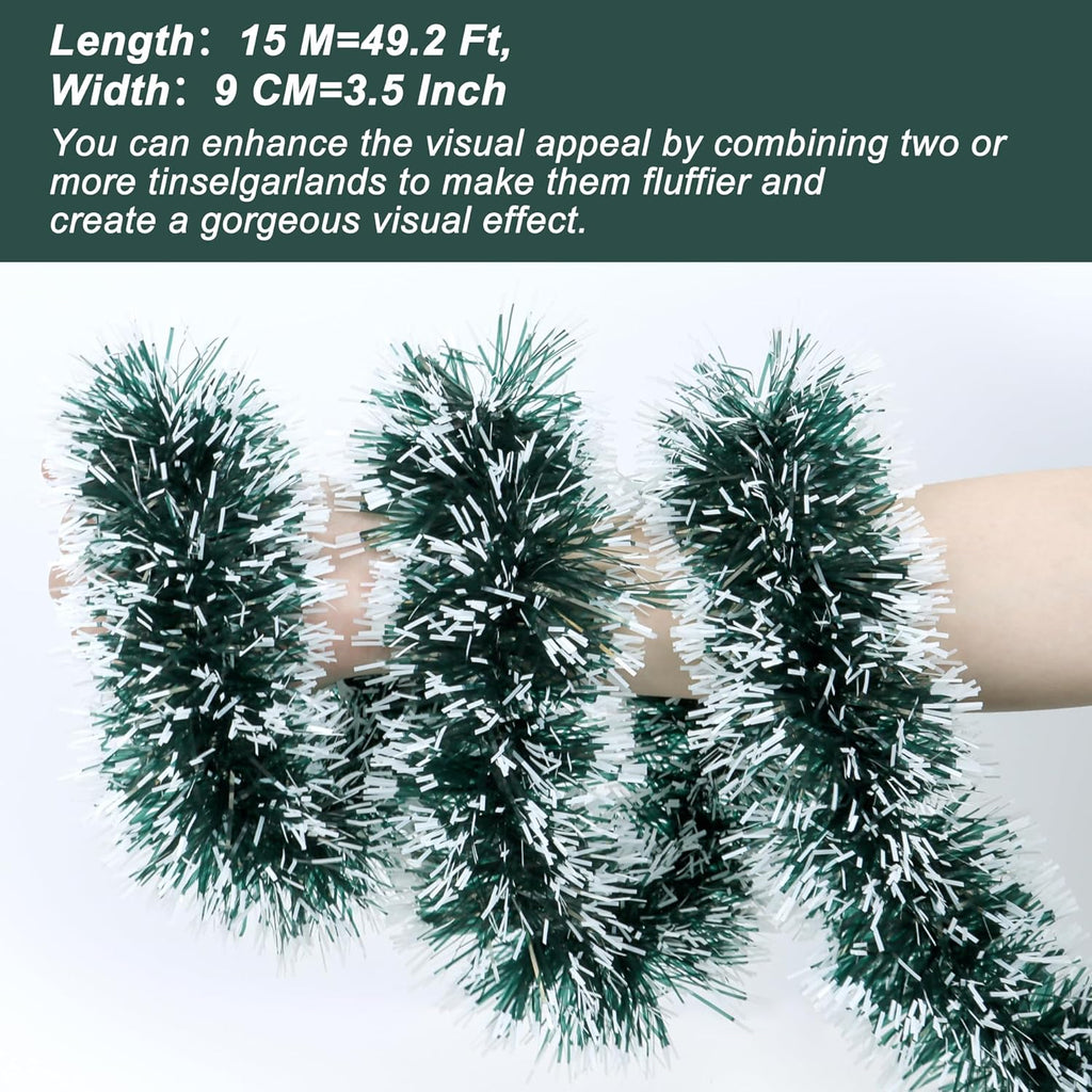 50 Feet Green Christmas Tinsel Garland Metallic Twist Shiny Hanging Garland for Christmas Tree Decorations Xmas Holiday Decor for Home Indoor Outdoor Party Supplies (Green)