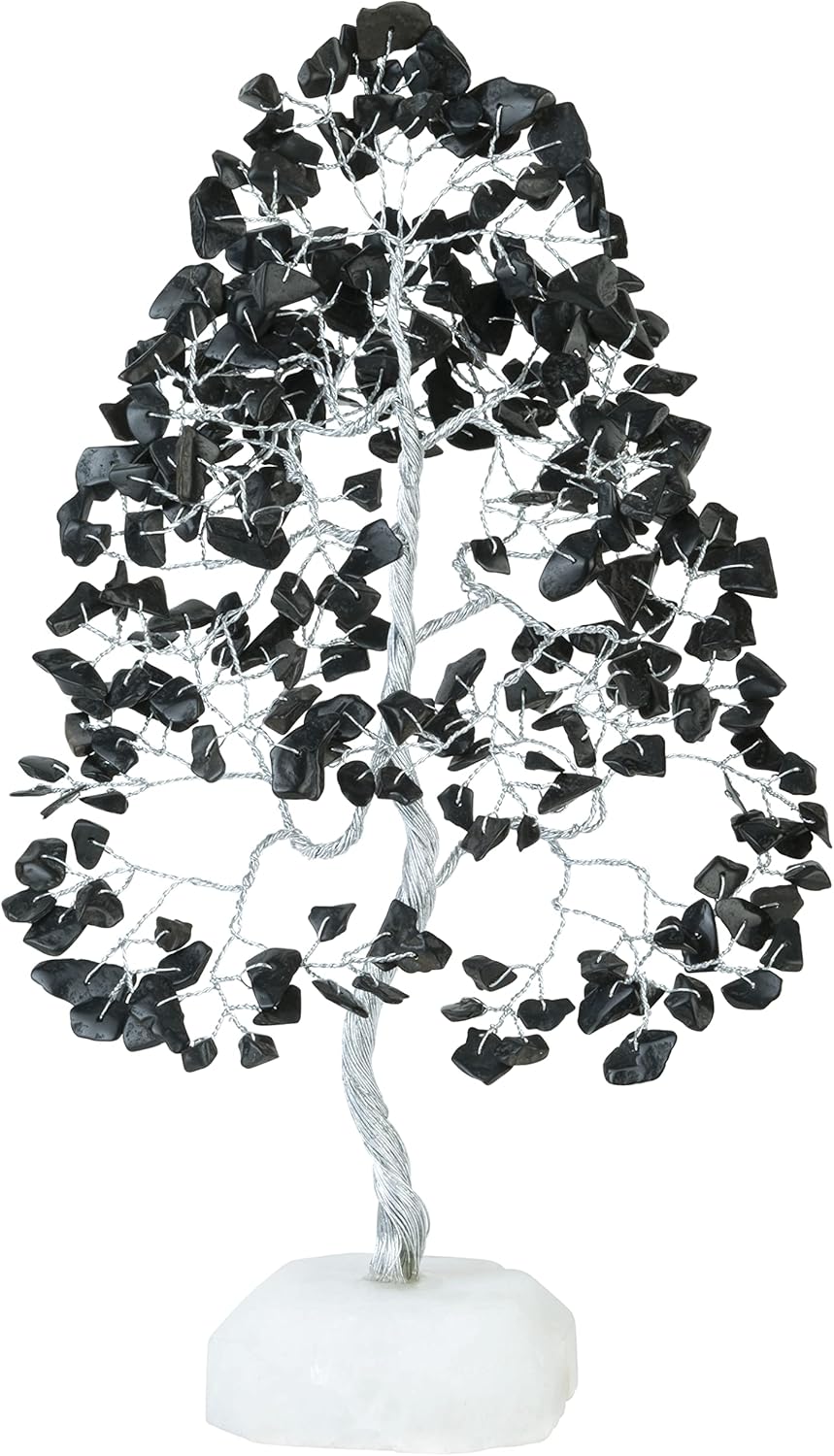 Black Tourmaline Gemstone Tree of Life Quartz Base Chakra Tree for Positive Energy, Handmade Crystal Tree Feng Shui Decor Money Tree Bonsai Good Luck Black Healing Crystals Spiritual Fathers Day Gift