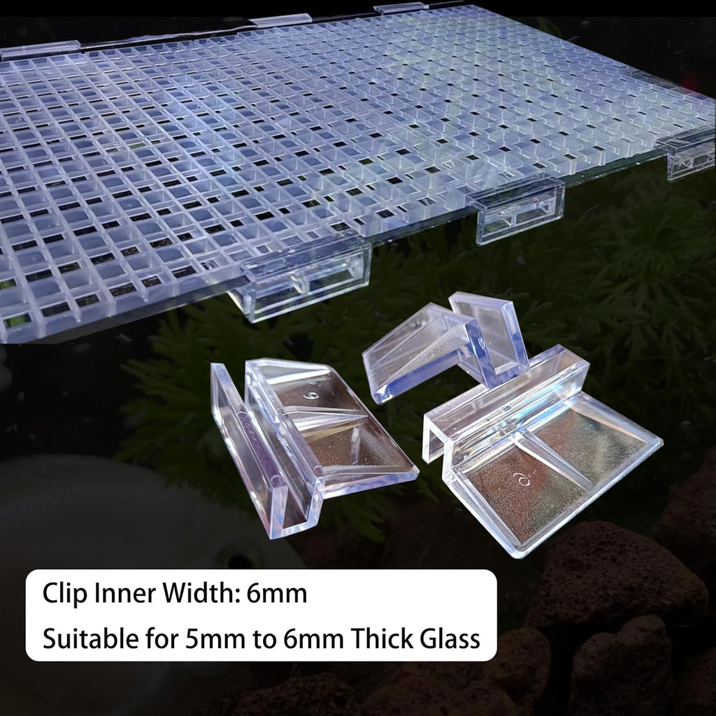 6 PCS Aquarium Fish Tank top Cover lid Divider Plastic Grid Panel Egg Crate Grate Bottom Isolation Filter Tray Separation Hoods with Acrylic Clear Clips Holder