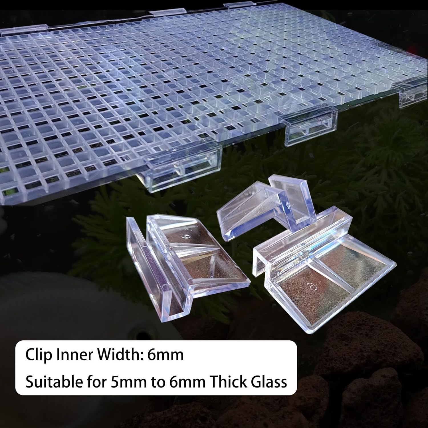6 PCS Aquarium Fish Tank top Cover lid Divider Plastic Grid Panel Egg Crate Grate Bottom Isolation Filter Tray Separation Hoods with Acrylic Clear Clips Holder