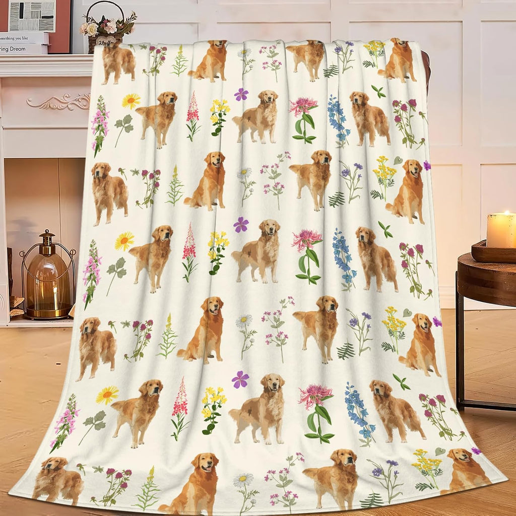 Golden Retriever Throw Blanket Golden Retriever Puppy Stuff Gifts for Dog Lover Kids Girls Boys Adults Women Men Soft Cozy Warm Plush Fluffy Fuzzy Fleece Blanket Decor 60''X80''