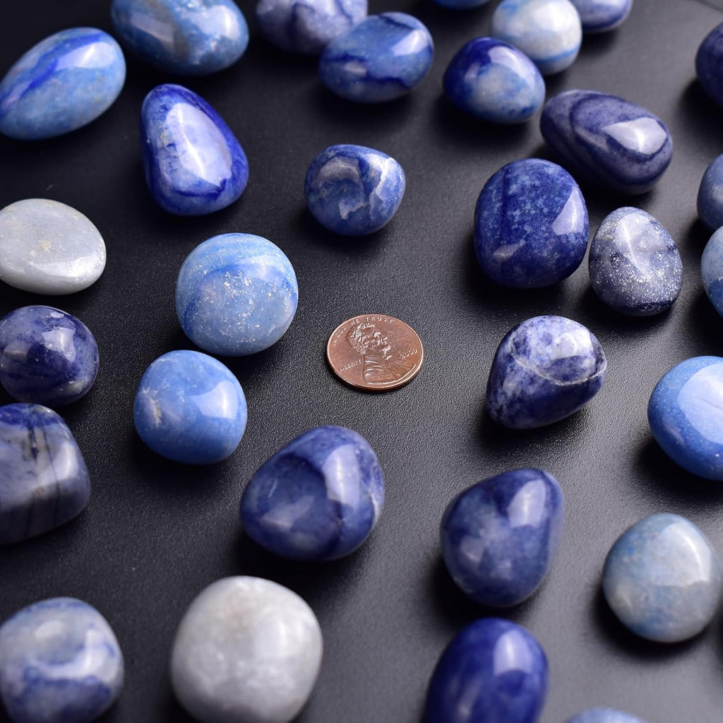Polished Stone Set Blue Aventurine Crystals, 0.8" Handpicked Tumbled Gemstones Rocks, Pebbles for Reiki, Chakra, Healing, Home Decor