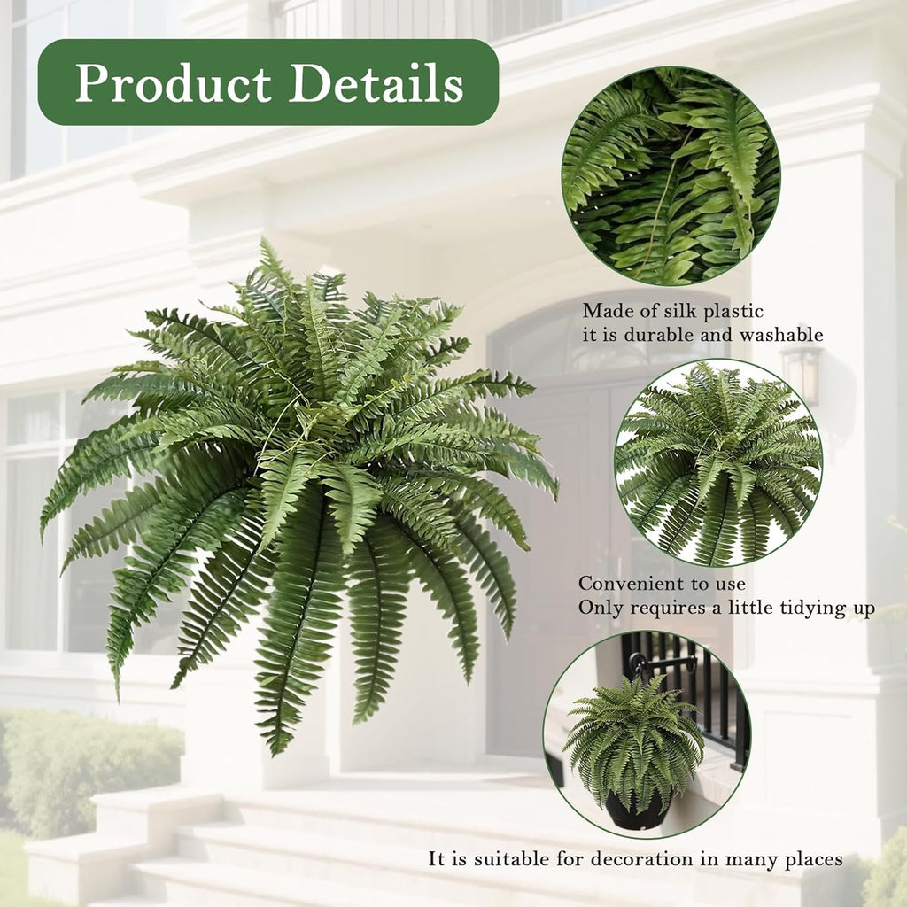 41IN Artificial Hanging Ferns,Large Boston Fake Ferns 61 Branches,Artificial Silk Green Plant for Outdoor Home Garden Porch Decor(Pack of 2)