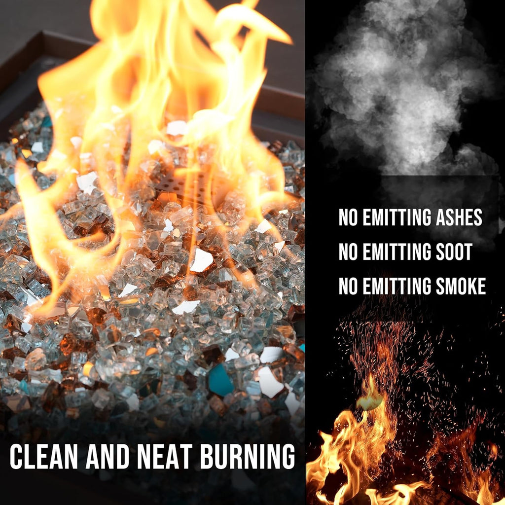 Skyflame 10-Pound Blended Fire Glass for Fire Pit Fireplace Landscaping, 1/4 Inch Aqua Blue, Platinum, Copper Reflective
