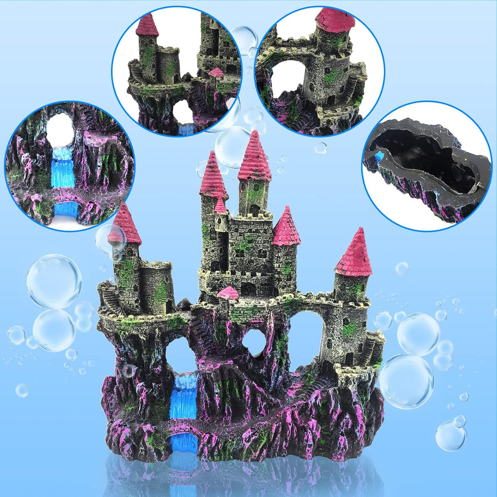 PINVNBY Aquarium Resin Castle Decoration,Fish Tank Driftwood Castle Cave Hideouts House Plants Supplies Accessories(Pink)
