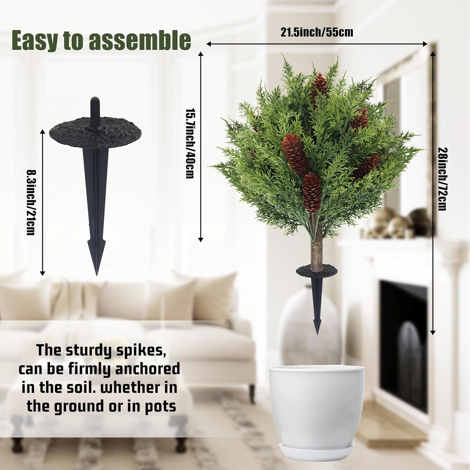 24'' Artificial Cedar Topiary Outdoor Plant with Ground Spike, UV Resistant Faux Shrubs Fake Outdoor Plants for Porch Garden Patio Yard Decoration